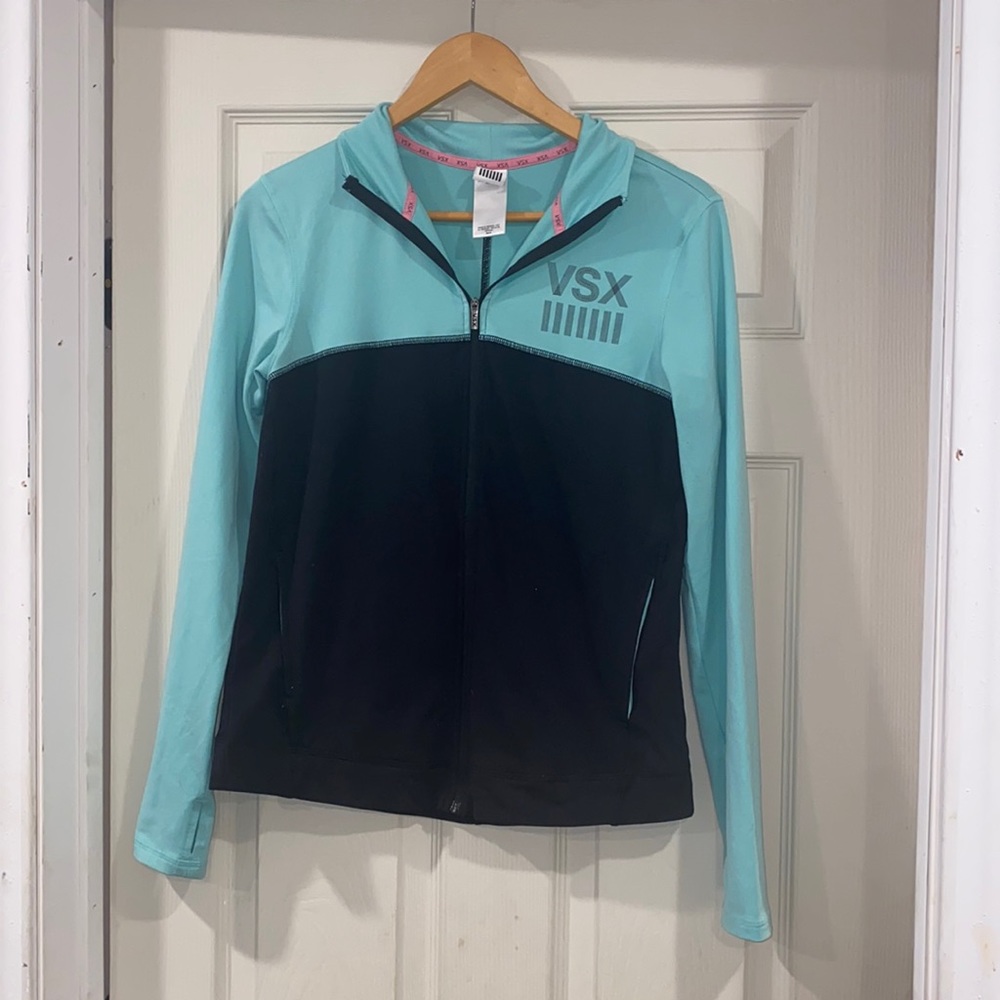 Victoria's Secret VSX Sport Turquoise and Black Full Zip Sweater. Size XS